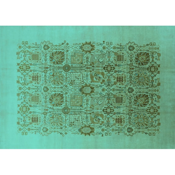 Ahgly Company Machine Washable Indoor Rectangle Oriental Turquoise Blue Industrial Area Rugs, 6' x 9'