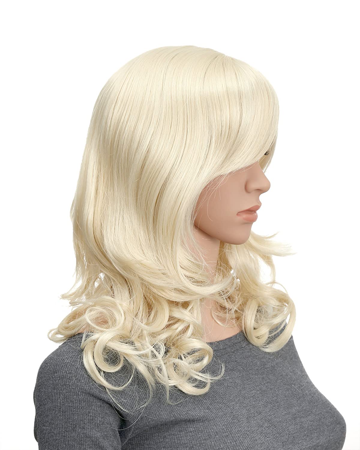 Onedor Full Head Beautiful Long Curly Wave Stunning Wig Charming Curly Costume Wigs with Fringe (pale blonde) - image 2 of 6
