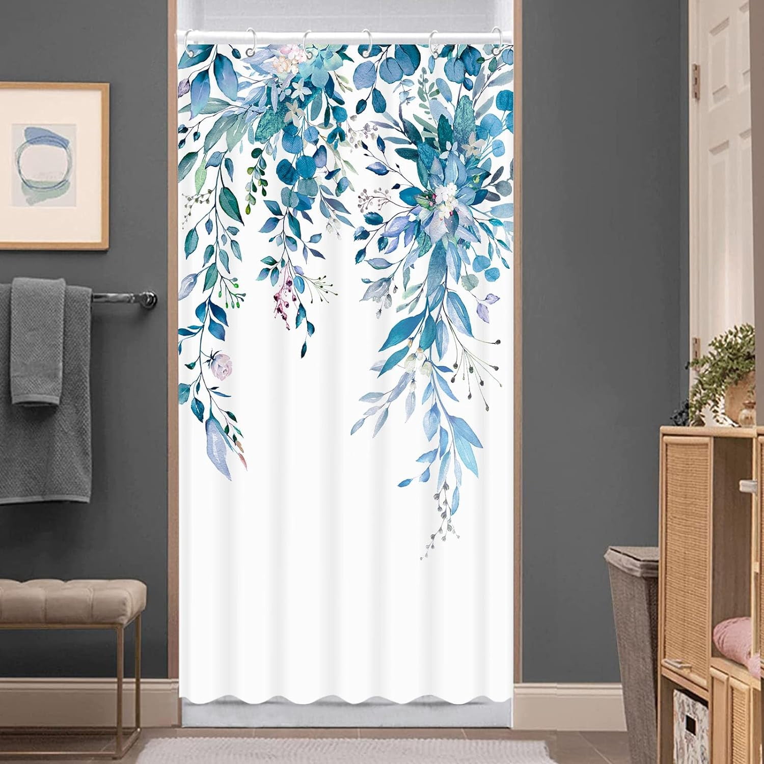 Stall Blue Eucalyptus Shower Curtain Watercolor Floral Plant Leaf Shower Curtains for Bathroom Botanical Flower Waterproof Fabric Bath Curtain Decor (Blue, 36'''' x 72'''')