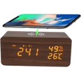 thumbnail image 1 of Reloj despertador digital, reloj despertador digital con carga inalámbrica, reloj digital LED Reloj despertador digital con temperatura/puerto de carga USB (marrón) ER, 1 of 5