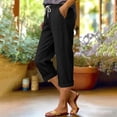 thumbnail image 2 of QASIEATN Cotton Linen Cropped Pants for Women Fashion Straight Leg Pockets Pants with Drawstring Women's Casual Capris, 2 of 5