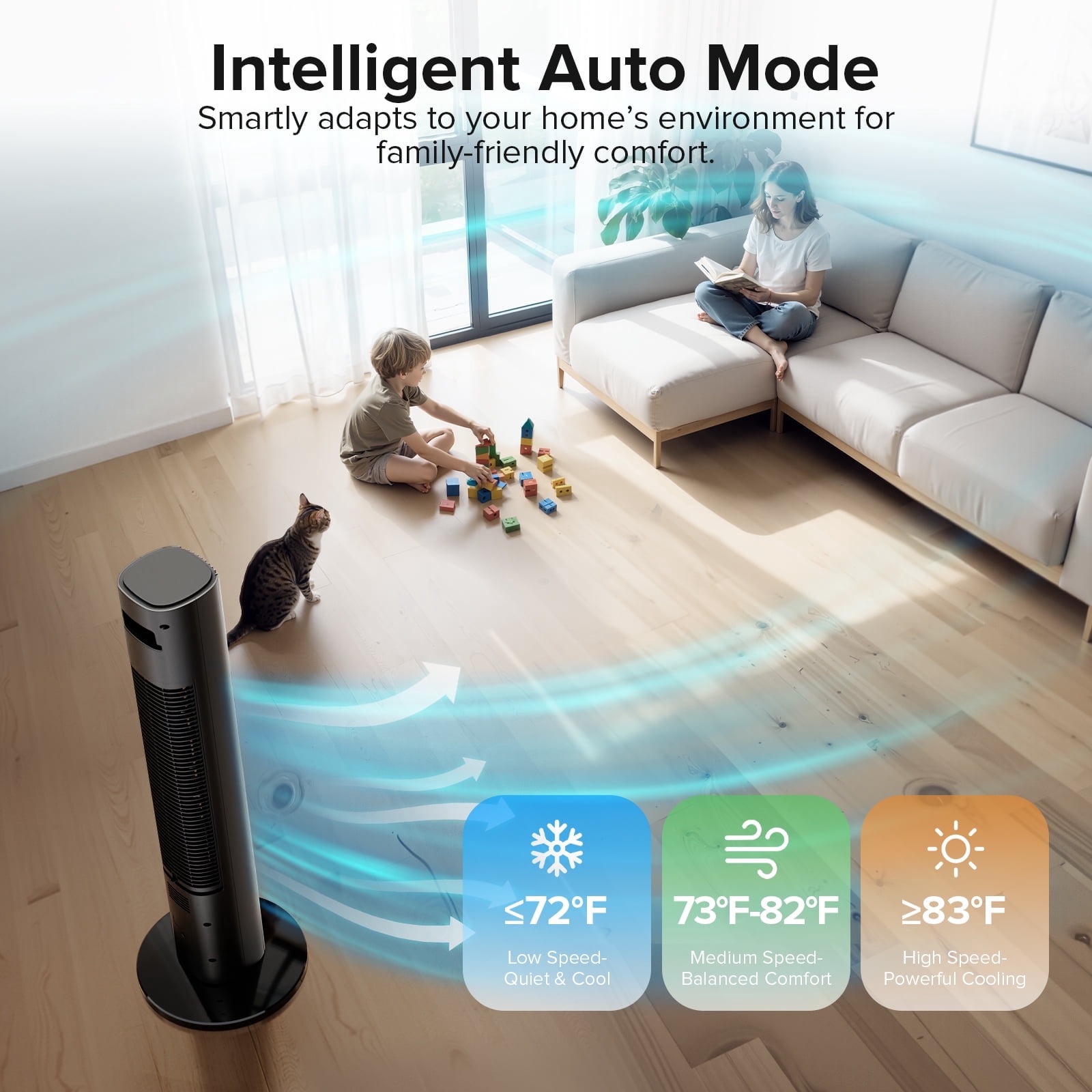 Electactic 35" Bladeless Tower Fan, Quiet Oscillating Fan with Remote, 4 Modes & 3 Speeds, 12H Timer, LED Display, Safe for Kids & Pets, Ideal for Bedroom & Home (Black)