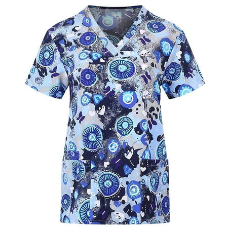 

Cglfd Women Short Sleeve V-Neck Tops With Pockets Working Uniform Workwear Top