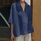 thumbnail image 1 of ICHUANYI Clearance Women Short Sleeve V Neck Casual Loose Tops Ladies Cotton Shirts Blouse(Navy, M) ICHUANYI WER2023081008863, 1 of 7