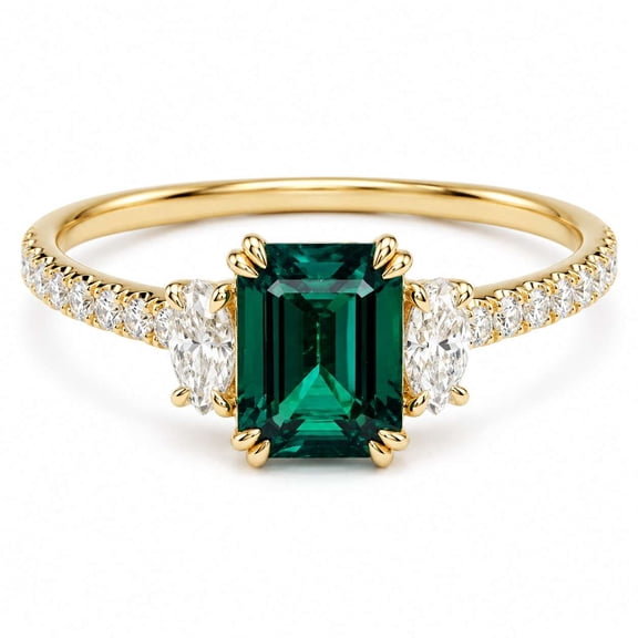 vylahJewellery Emerald Green Gemstone Ring, Pave Engagement Ring for Women, Statement Ring with Side Stones, Elegant Promise Ring