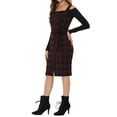 thumbnail image 4 of INSPIRE CHIC Women's Elegant Plaid Button Front Tie Waist Pinafore Overall Pencil Dress XL Burgundy, 4 of 5
