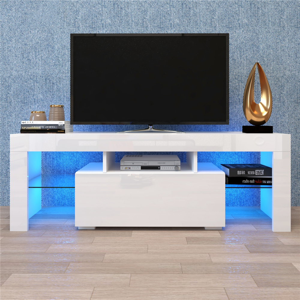 Modern White TV Stand with LED Lights and Storage Bahrain | Ubuy