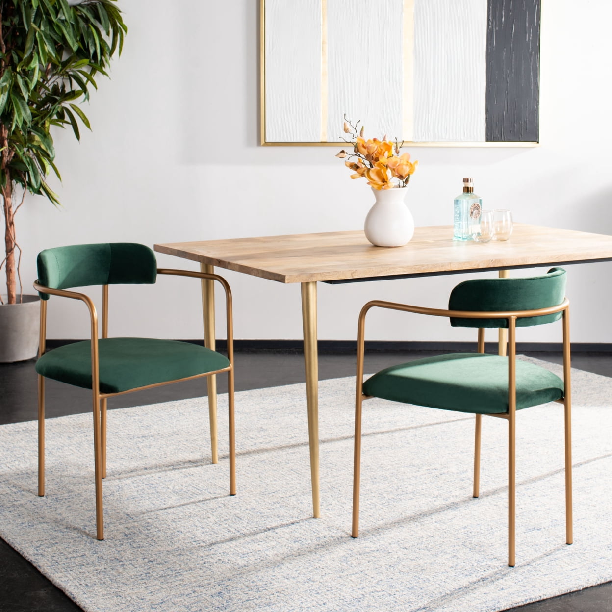 SAFAVIEH Camille Modern Solid Side Chair, Malachite Green/Gold, Set of 2