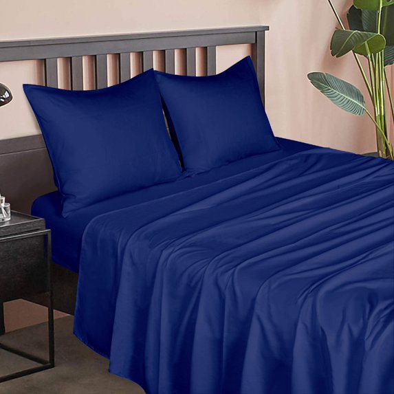 Microfiber Twin Bed Sheet Set, 3 Pieces Wrinkle, Fade, Stain Resistant Solid Color Sheet and Pillowcase Set (1 Flat Sheet, 1 Fitted Sheet, 1 Pillowcase) with Deep Pocket, Navy Blue