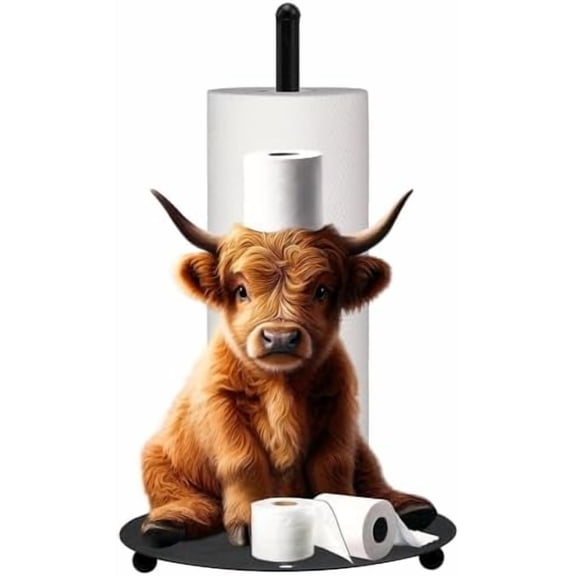 Highland Cow Metal Paper Towel Holder Countertop Kitchen Decor and Accessories Black Farmhouse Tissue Stand for Kitchen Bathroom Home