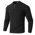 thumbnail image 3 of DODADAWANJ Men's Waffle Shirts Casual Button Up Crewneck T Shirts Solid Color Long Sleeve Texture Tops with Pocket Black L, 3 of 5