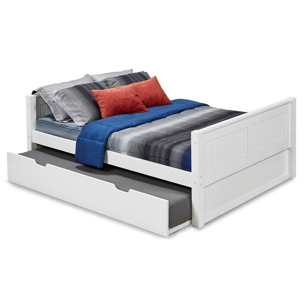 Camaflexi Full Size Platform Bed with Twin Trundle Panel Headboard