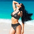 thumbnail image 6 of Kdxio Travel The World1 Print Women's 2 Piece High Waisted Wrap Spaghetti Strap Summer Swimsuit Bikini Set-Small, 6 of 7