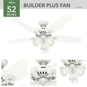 Hunter 52 inch Indoor Ceiling Fan with LED Lights - White Ceiling Fan with Pull Chain, For Bedroom or Living Room, Standard Mount, No Remote, 5 Blades, Includes Bulbs - Builder Plus 53236, Snow White