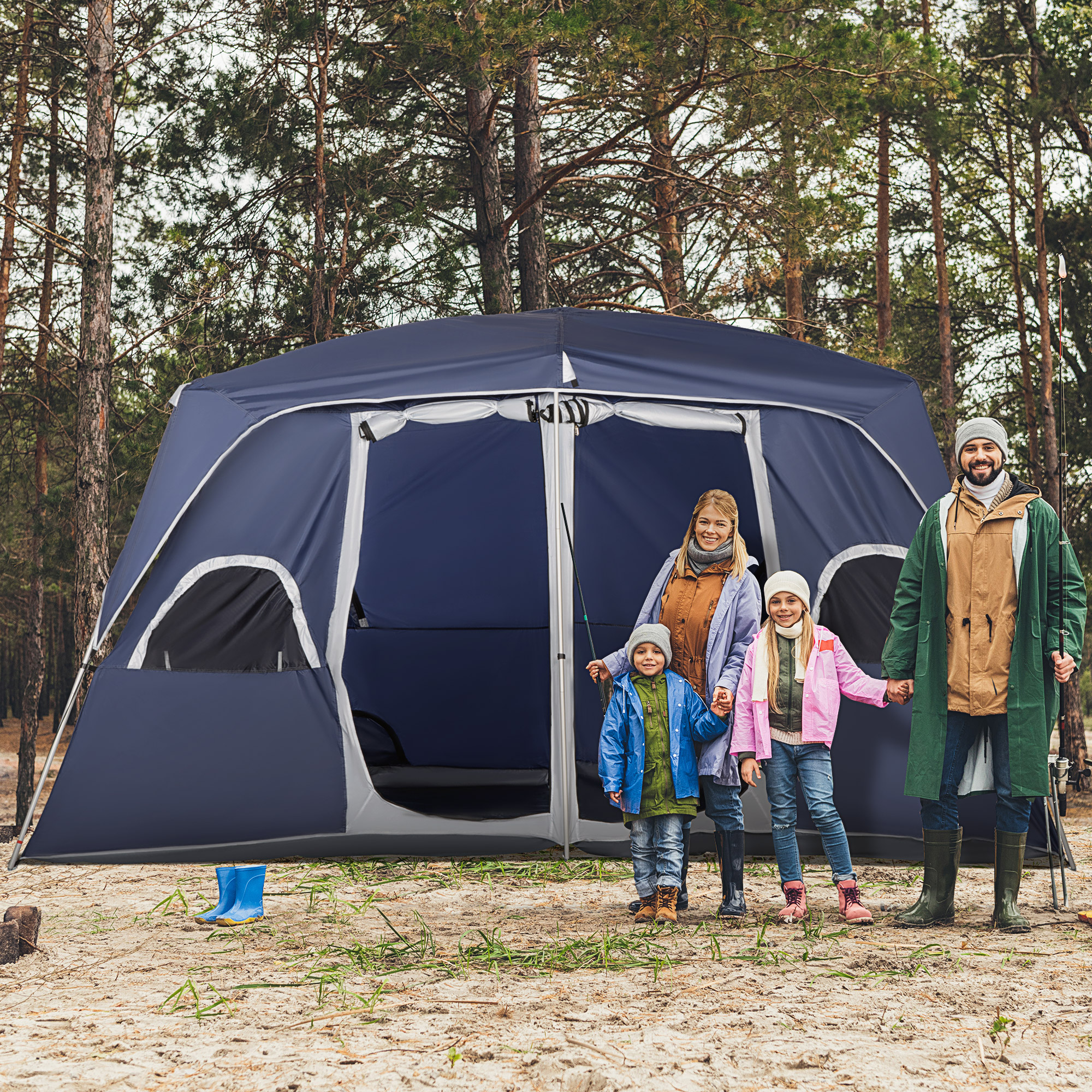 Outsunny Camping Tent, Family Tent 4-8 Person Room, with Large Mesh  Windows, Easy Set Up for Backpacking Hiking Outdoor 13'L x 9'W x 7'H, Blue  Walmart Canada