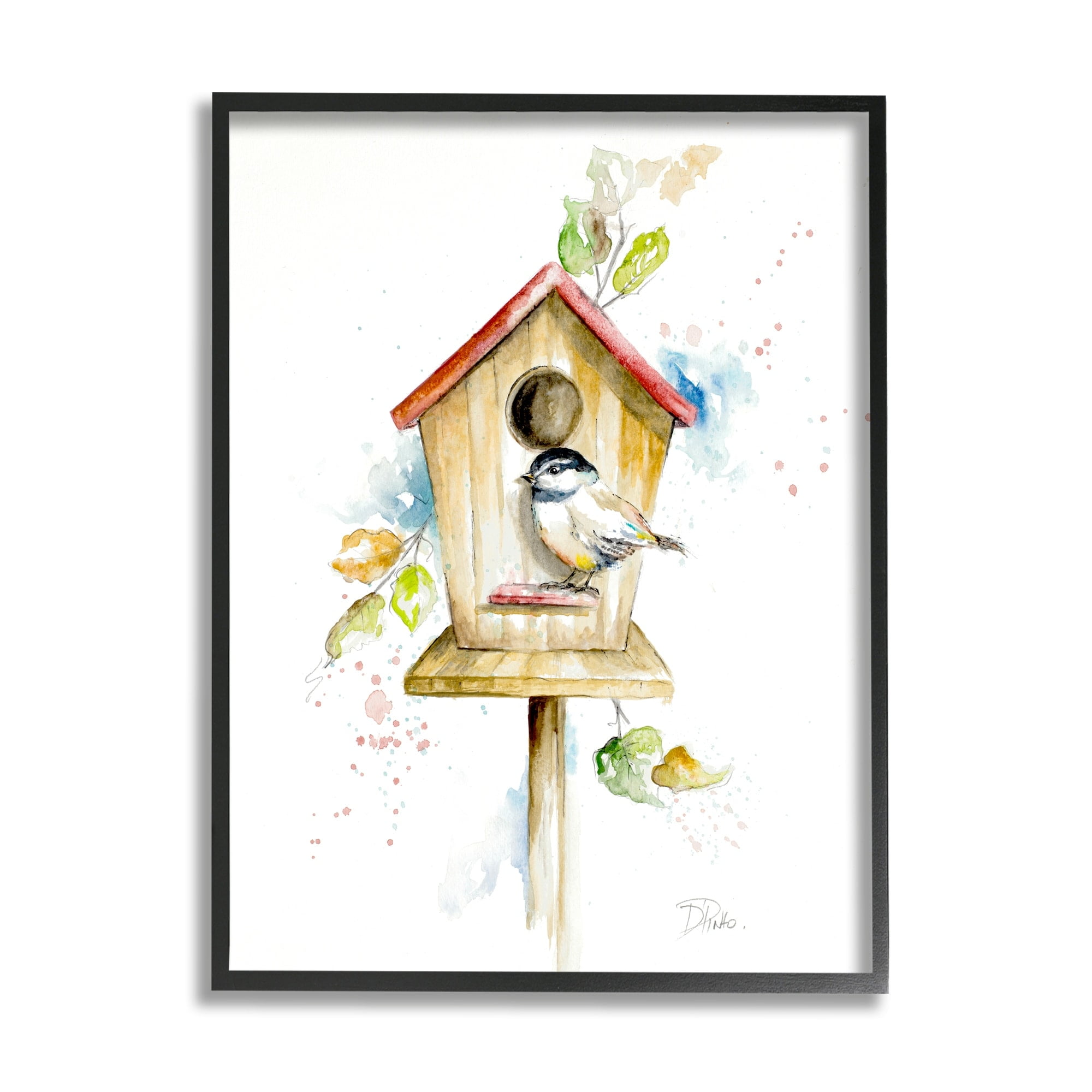 Patricia Pinto Spring Garden Bird House Backyard Robin Illustration 24" x 30" Framed Painting Art Print, by Stupell Home Décor