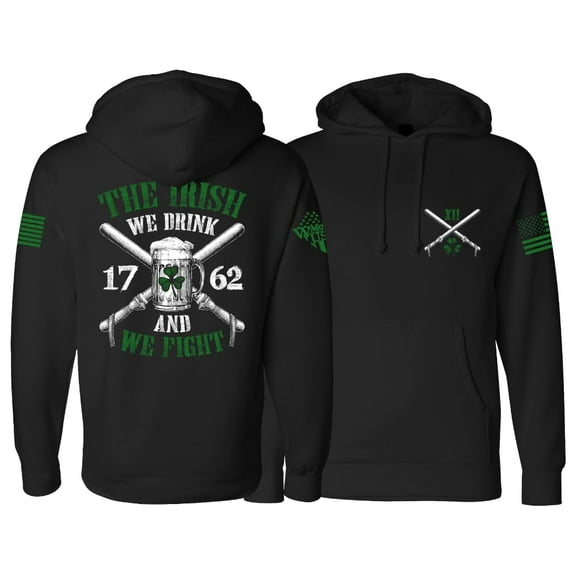 Warrior USA The Irish We Fight Hoodie - Cotton Blend, Screen Printed in The USA, American Made, Regular Fit, Black, XX-Large