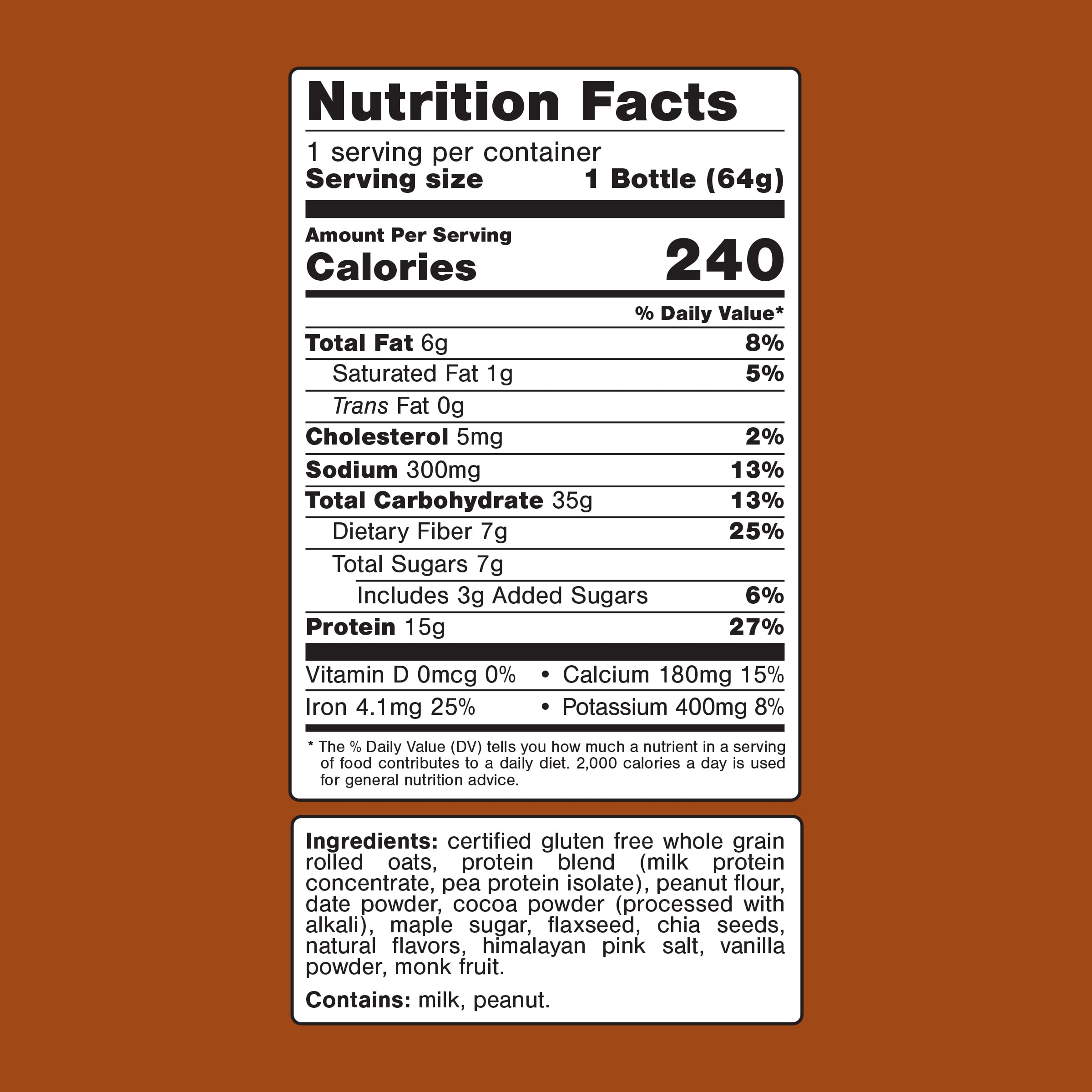 Oats Overnight Chocolate Peanut Butter Protein Overnight Oatmeal Shake, 2.2 oz, 1 Count