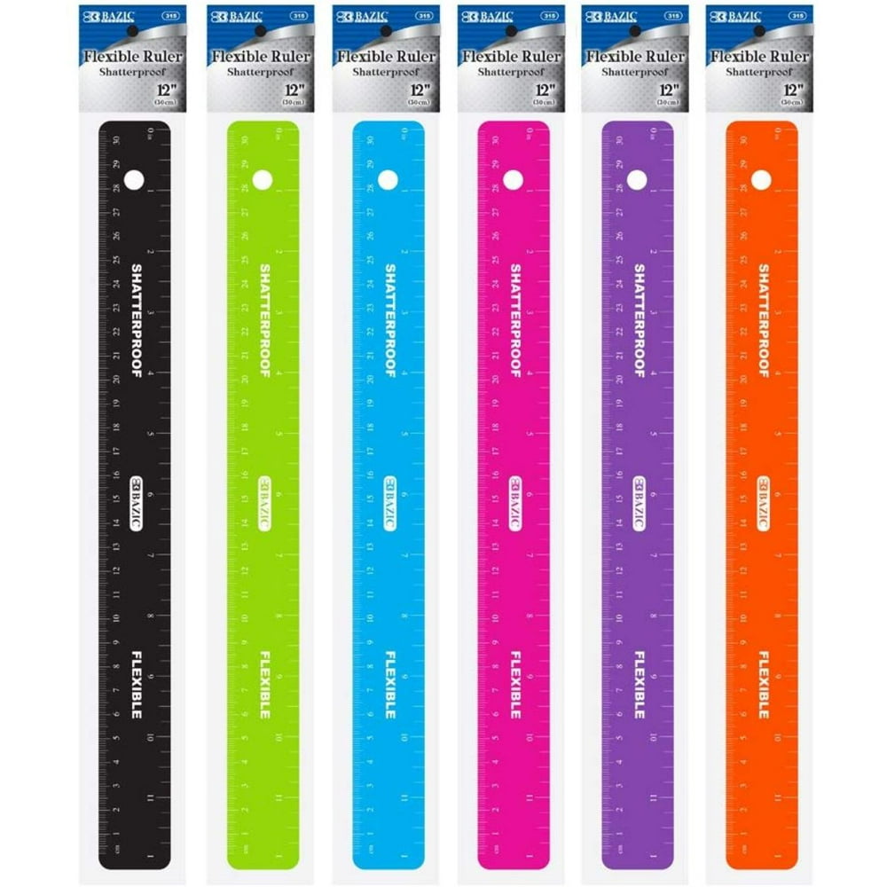 12Inch (30cm) Shatterproof Flexible Ruler, Single Ruler, BAZIC 12INCH