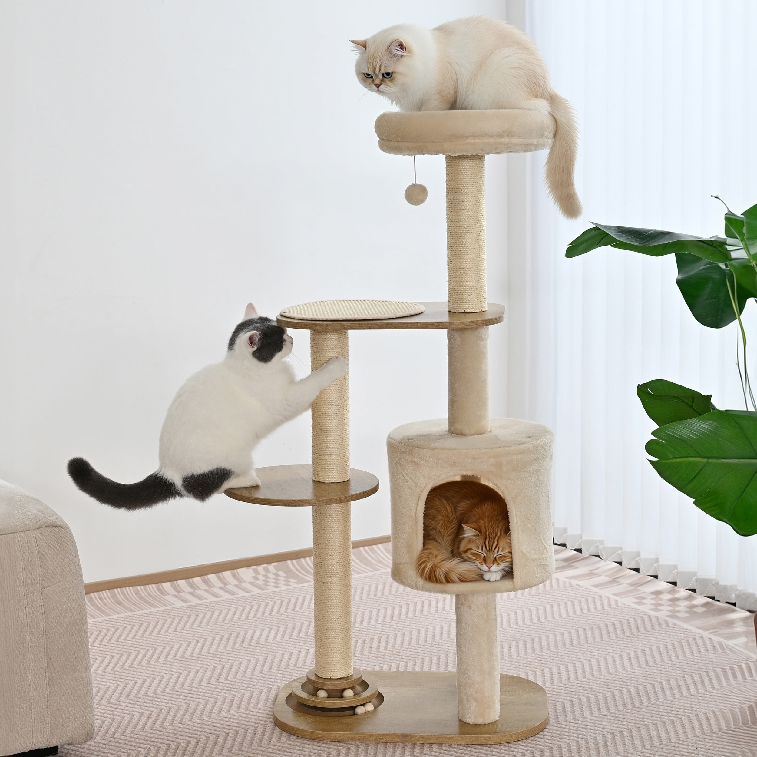 Vibrant Life 5-Level 51" Cat Tree with 2-Level Track Ball and Condo, Beige
