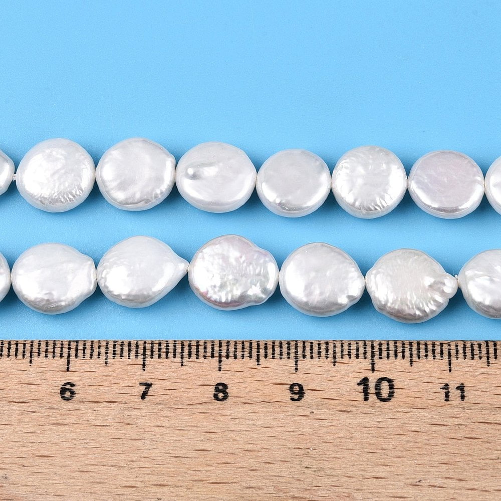 Natural Keshi Pearl Beads Strands Cultured Freshwater Pearl Baroque Pearls Flat Round Creamy White 10~13.5x10~11.5x4~7.5mm Hole: 0.6mm about 16~18pcs/strand 7.28~7.68 inch(18.5~19.5cm)