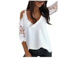 thumbnail image 2 of Fiudx Camisas de Mujer Blusa de Manga Corta de Moda con Cuello En V Suelta y Hombros Descubiertos, 2 of 6