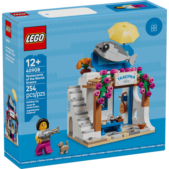 LEGO Restaurants of the World Greece Set #40908 – 254 Pieces, Collectible Greek Taverna Display with Rooftop Fish, Taverna Sign & Greek Minifigure | Ages 12 | Travel Gift
