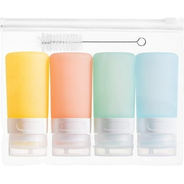 Condiment Squeeze Bottles for Sauces, 2-oz Mini Silicone Salad Dressing Container to Go with Reusable Sandwich Bag, Leakproof Sauce Bottle for Lunch Box, 4 Pack, Apricot
