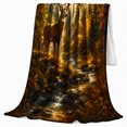 thumbnail image 2 of Peaceful Autumn Forest Buck By Rocky Stream Golden, Peaceful Mountain Lake Scene, Warm Flannel Blanket for Cabin and Lodge, Outdoor Lovers Thanksgiving Gift, Rustic Home Decor, 2 of 9