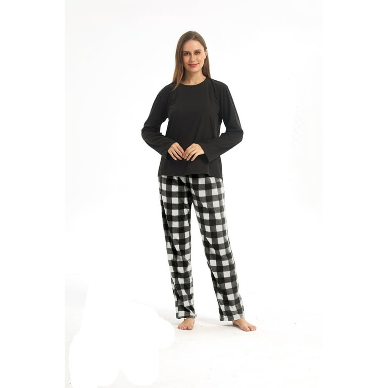 LNFINTDO Matching Couple Pajama Set, Matching Pjs for Couples, Plaid Pajama Set for Women and Men Soft Warm Fleece Shirt and Pants Sleepwear Set, Grey Plaid, Small