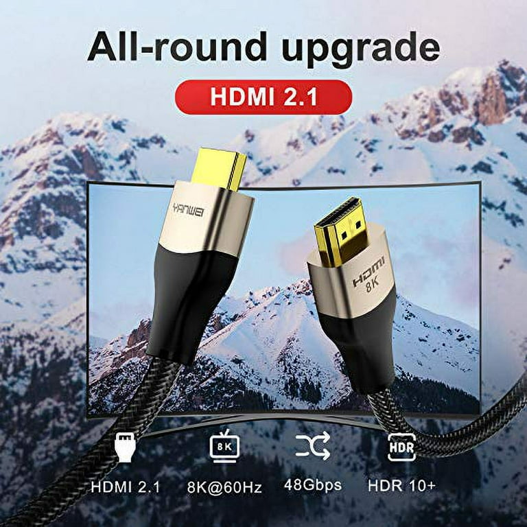 10k 8k 4k HDMI Cable 6.6 FT, Certified 48Gbps 1ms Ultra High Speed HDMI 2.1  Cable 4k 120Hz 144Hz 8k 60Hz 12bit ARC eARC DTS:X Dolby Atmos HDR10  Compatible for Mac Soundbar