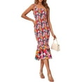 thumbnail image 6 of PRETTYGARDEN Women's Summer Floral Midi Tank Dress Sleeveless Strappy Ruffle Hem Smocked Bodycon Dresses, 6 of 8