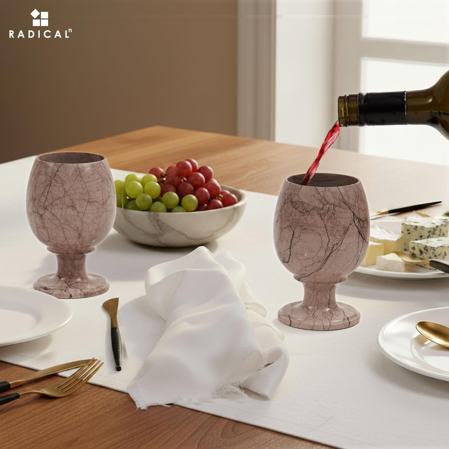 Radicaln Marble Wine Glasses Set of 2 Handmade Marinara 5 inch Drinking Glasses For Bar Décor, Ideal Stem Drinking Glassware For Red and White wine