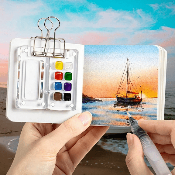 Livrdious Watercolor Paint Set Pocket Watercolor Paint and Sketchbook Set, 12 Colors, Travel Art Kit for Painters Artists Students Beginners and Professionals