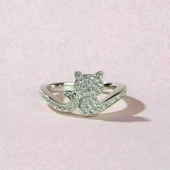 1.50Ct Round Cut Lab Created Diamond Women's Cat Wedding Ring 14K White Gold Plated