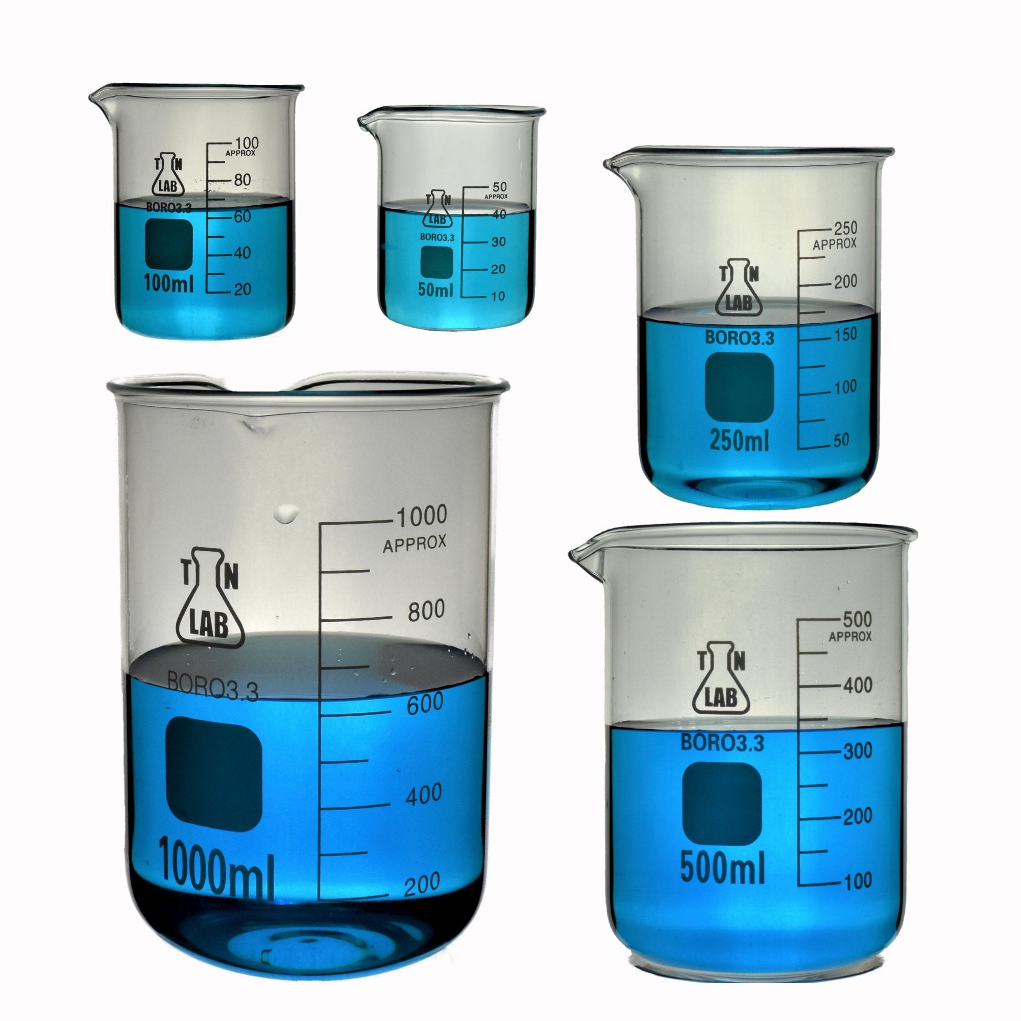 Tn Lab Beaker Set Borosilicate Glass 5 Piece Set 50 1000ml Walmart Com