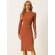 thumbnail image 3 of Vestido de Suéter con Cuello Alto para Mujer Vestido de Punto Acanalado Midi Vestido Ajustado con Abertura de Manga Larga naranja XL, 3 of 6