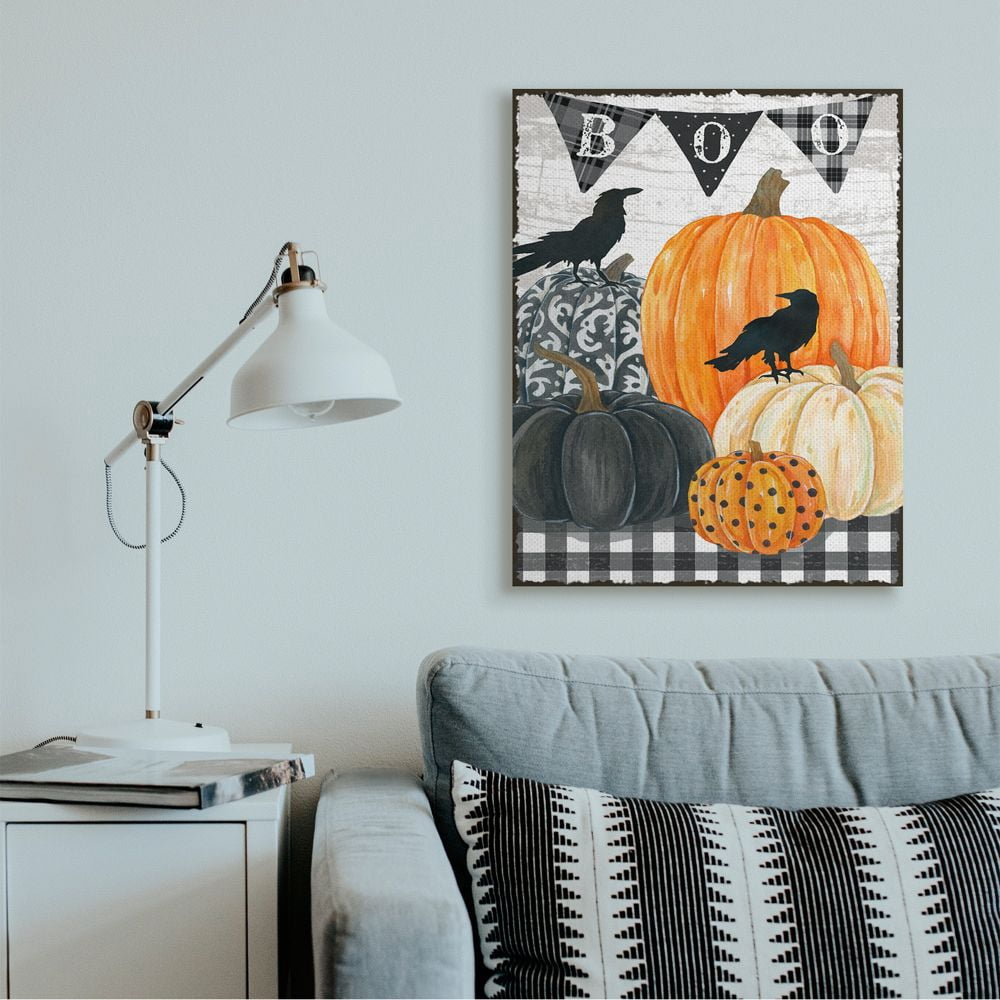 Stupell Industries Whimsical Halloween Scene Farm Table Pumpkin Crows Canvas Wall Art Design by Andrea Tachiera, 30" x 40"