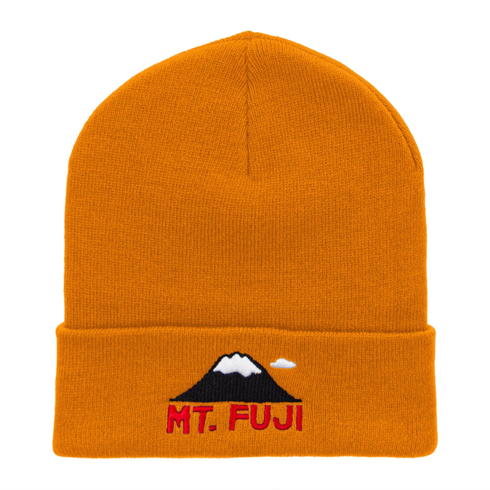 Mount Fuji Embroidered 12 Inch Long Knitted Beanie - Yellow OSFM