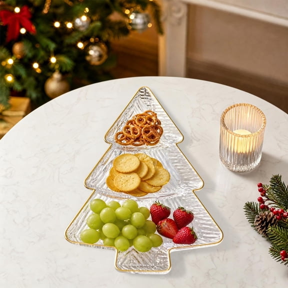 Christmas Tree Shaped Divided Serving Platter, Tiered Snack Tray for Holiday Parties, Candy and Fruit Appetizer Server