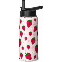 Strawberry Water Bottle 32oz Vacuum Insulated Thermoses with Straw Lid Strawberry Gifts for Women Strawberry Stuff Things for Girls Cute Travel Tumbler Cup Mug