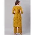 thumbnail image 6 of Janasya Indian Round Neck 3/4 Sleeve Floral Print Mustard Cotton Kurta With Palazzo For Women, 6 of 8