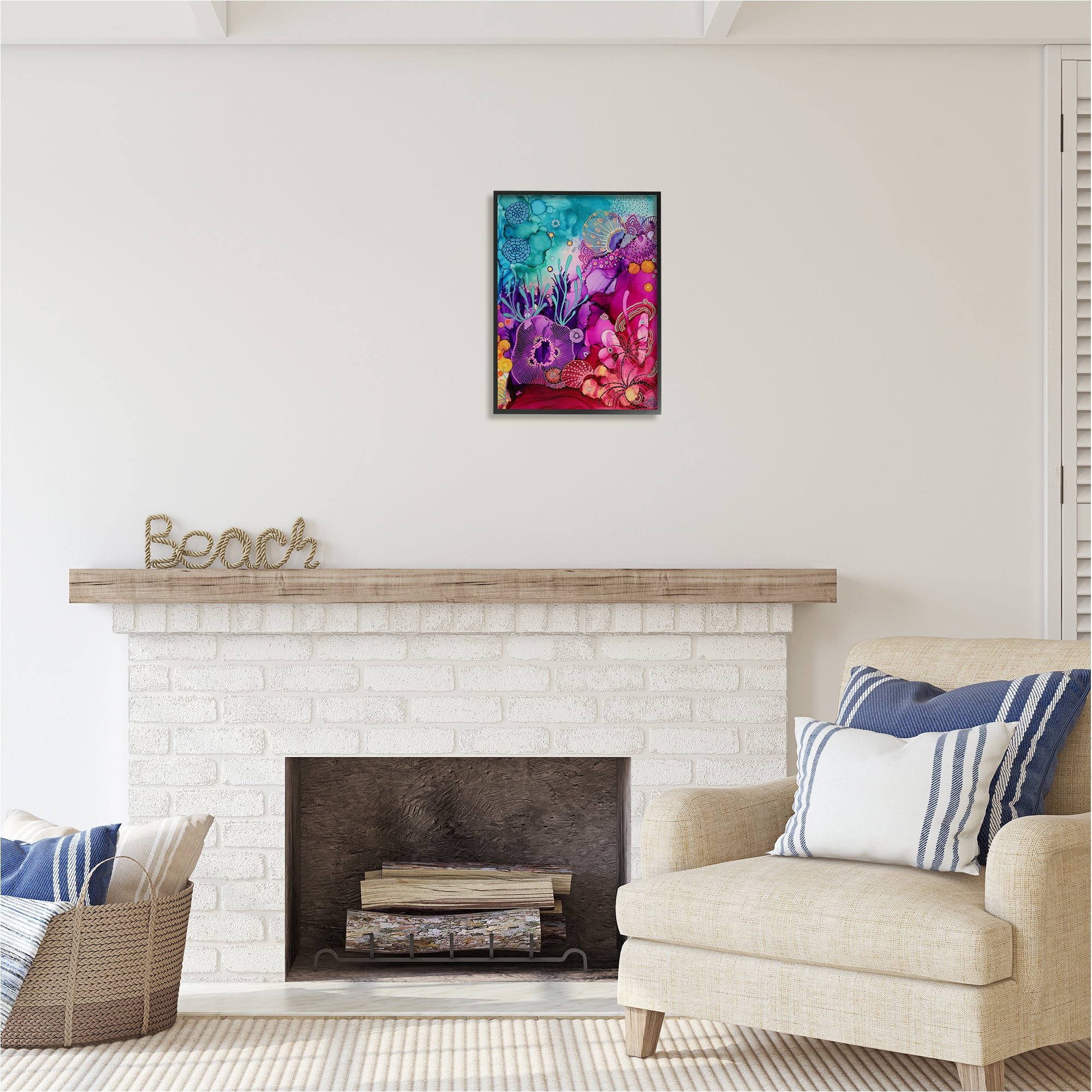 Stupell Industries Abstract Coral Pattern Abstract Painting Black Framed Art Print Wall Art, 16 x 20