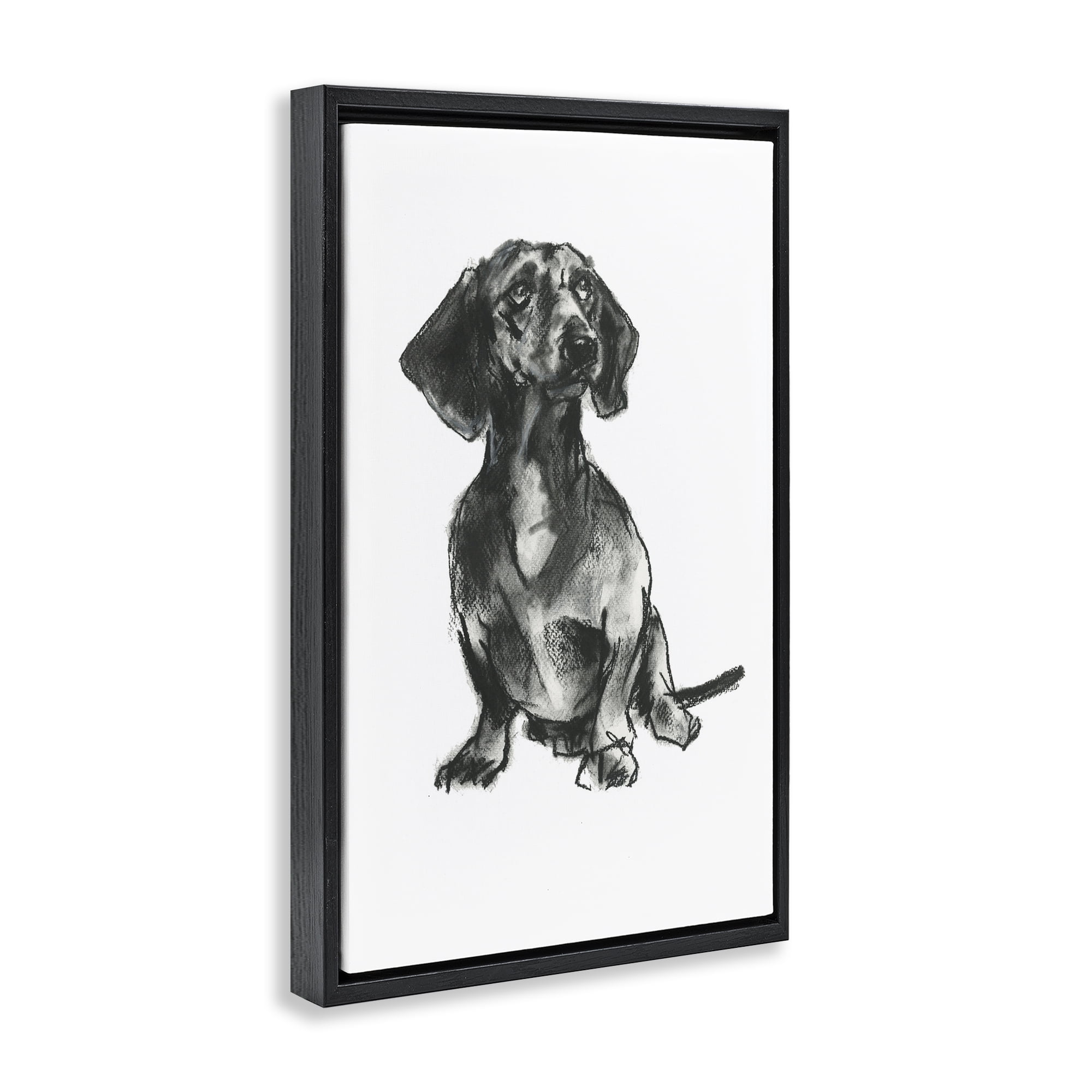 Stupell Industries Dachshund Sitting Drawing Animals & Insects Drawing Black Floater Framed Canvas Art Print Wall Art, 17 x 25