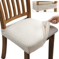 thumbnail image 1 of 4 Pcs Stretch Jacquard Dining Chair Covers Removable and Washable (with Back Straps), Beige, 1 of 5