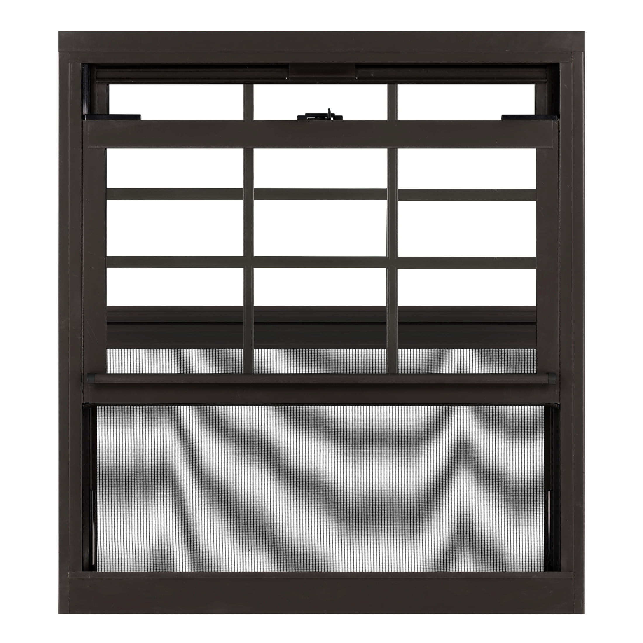 32 in. x 36 in. Brown Aluminum Double Hung Double-Pane Insulated Window with Low-E Glass, Grids and Screen