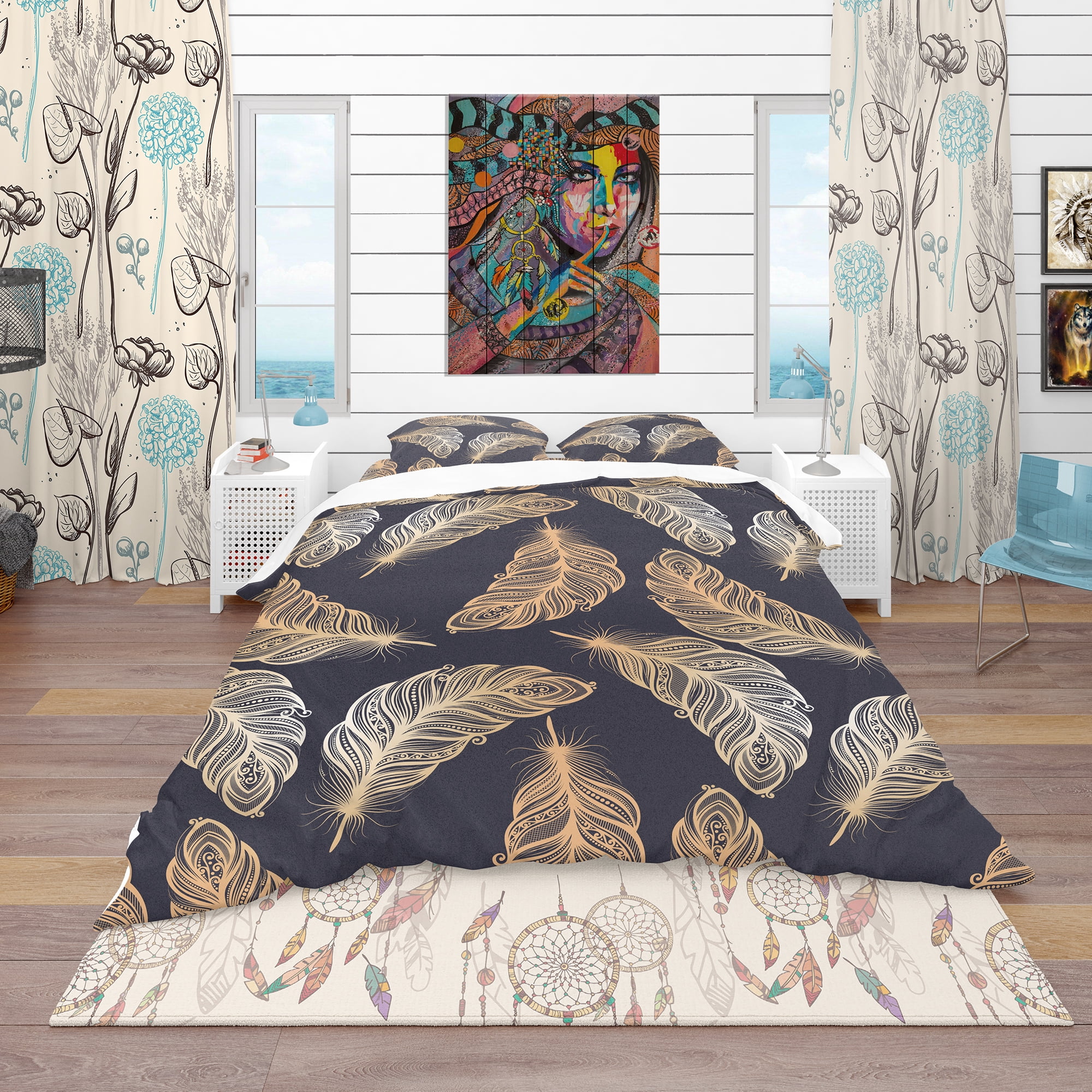 Designart 'Pattern with Feathers' Southwestern Duvet Cover Set