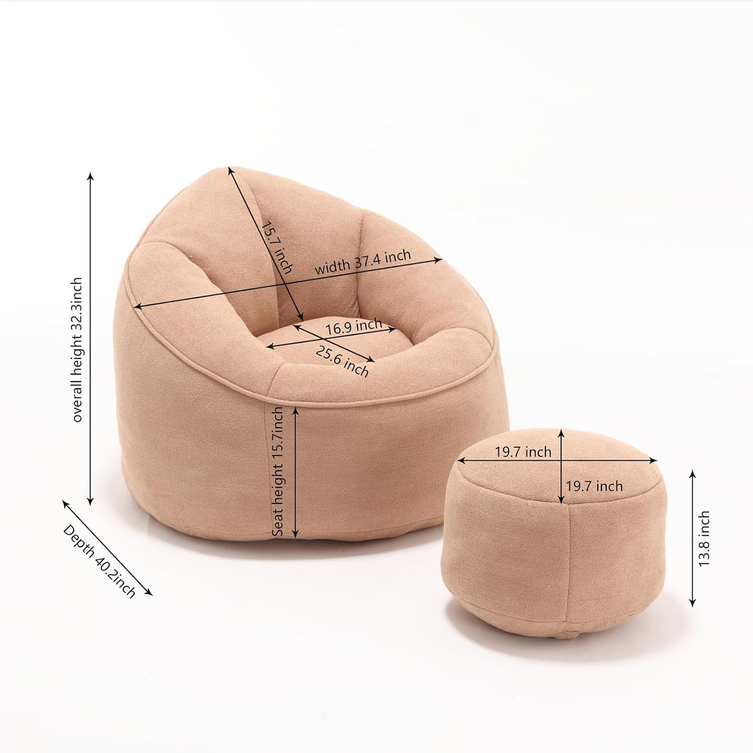 Bean Bag Chair for Adult,Microfiber Upholstered Sofa with Footstool Shell-Shaped Memory Foam Stuffed Lazy Sofa