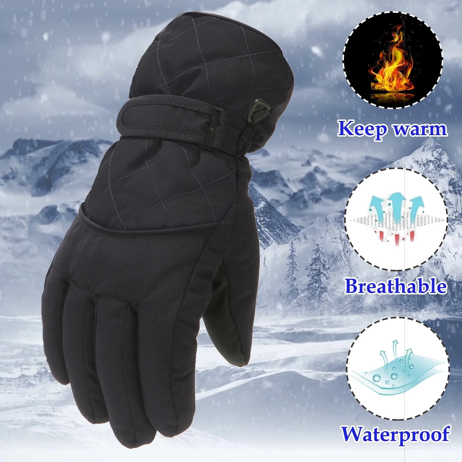 Staki Kids Children Ski Gloves Winter Snow Gloves Waterproof Winter Warm Glove for Snowboarding Sledding(Black,11-16 Years)