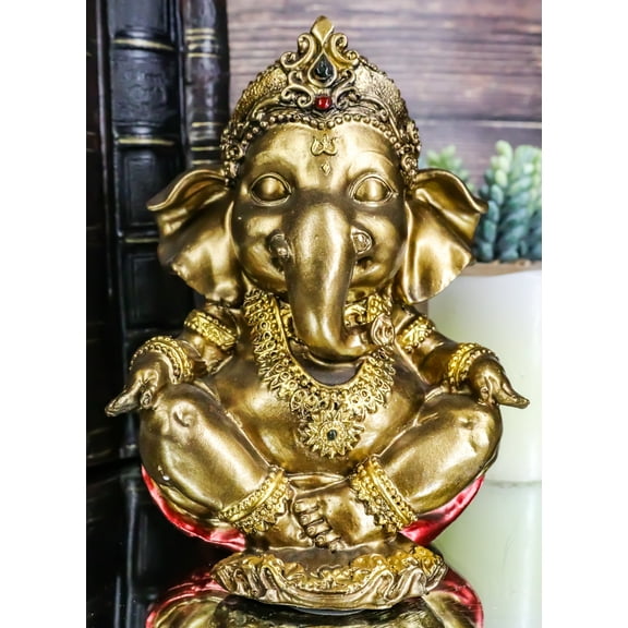 Vastu Hindu Elephant God Baby Ganesha Ganapati Sitting In Meditation Figurine